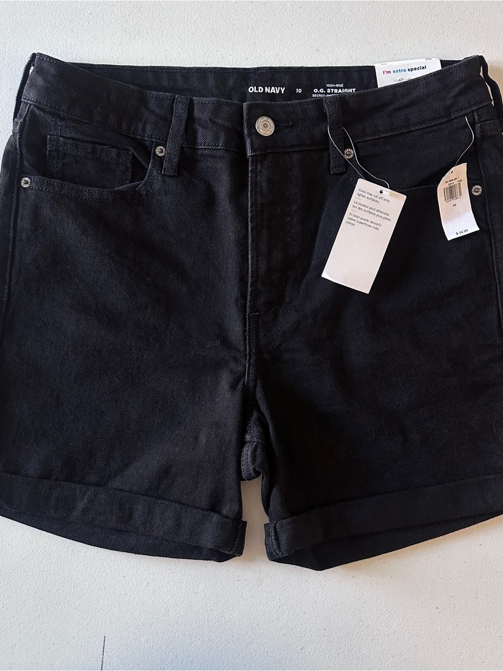 NWT Old Navy Black Cotton Denim Cuffed Shorts Classic Minimalist Casual Summer